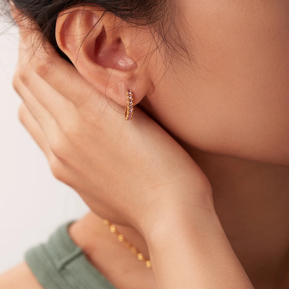 Uworld 18K Позолоченные Зеленые циркониевые U-образные серьги из нержавеющей стали с