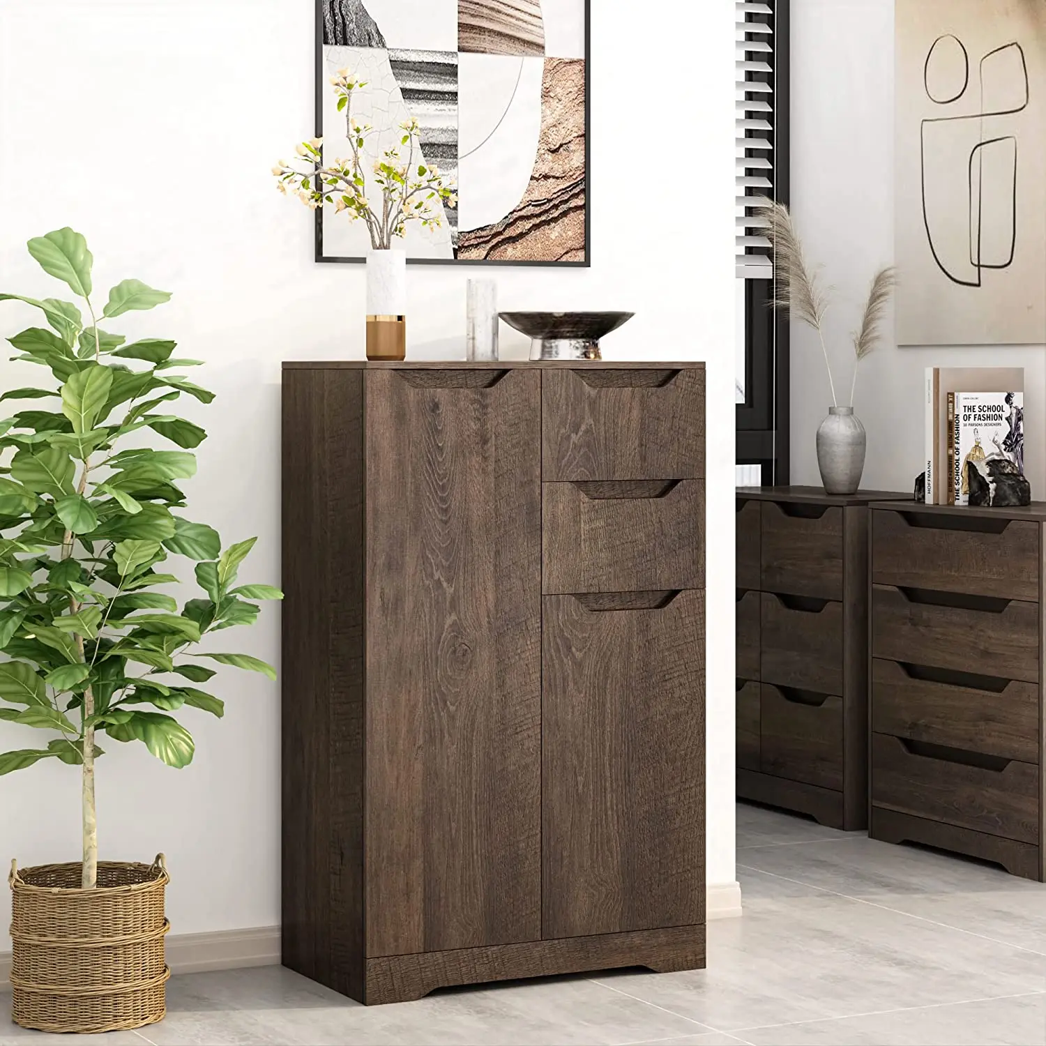 

Homfa Modern Storage Cabinet with Doors and Shelves, Floor Storage Organizer with Drawer, Wood Accent Cabinet