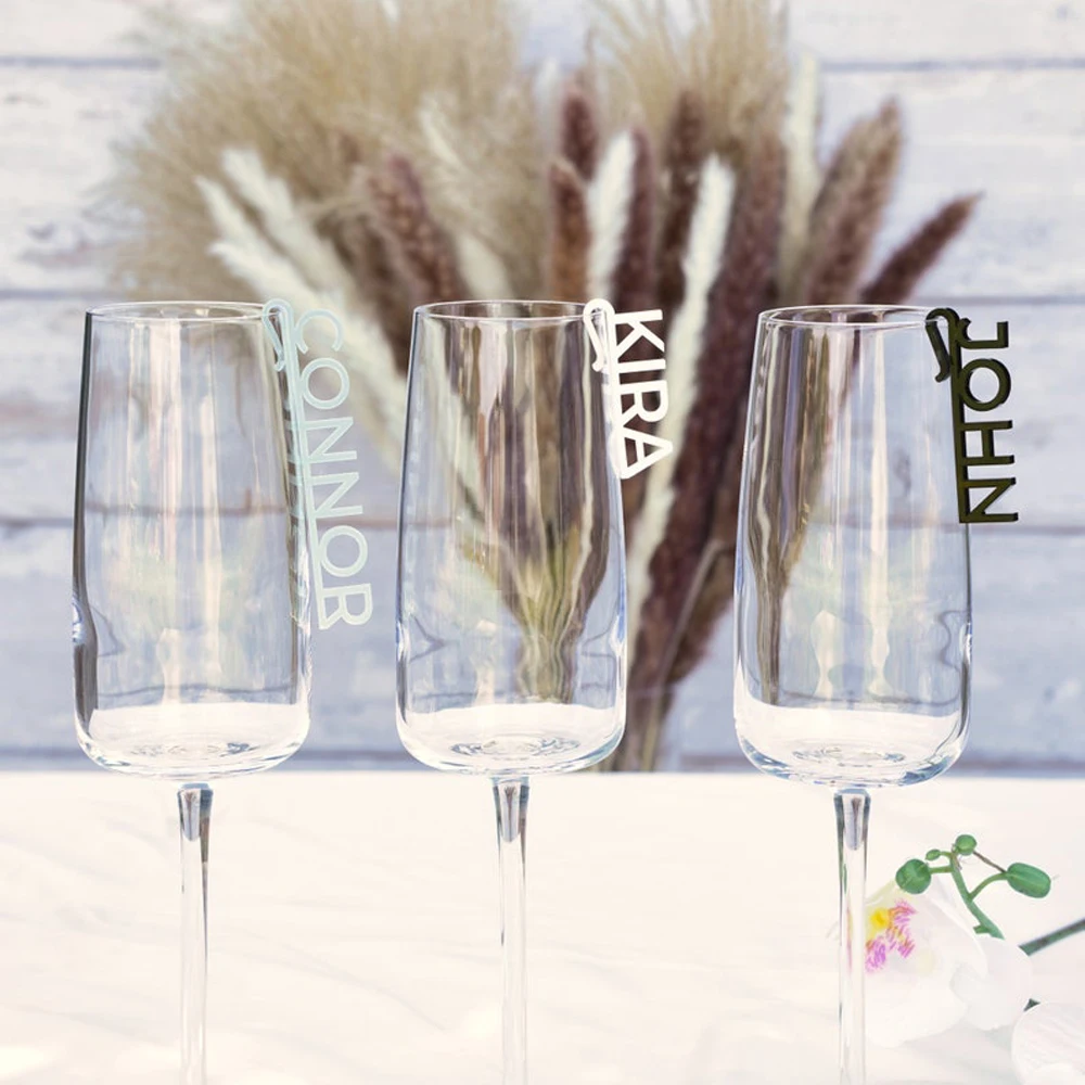 

Personalised Wedding Name Place Card Ideas Glass Marker Wine Charm Cocktail Champagne Tags Charms Drink Charm Label Acrylic Tags