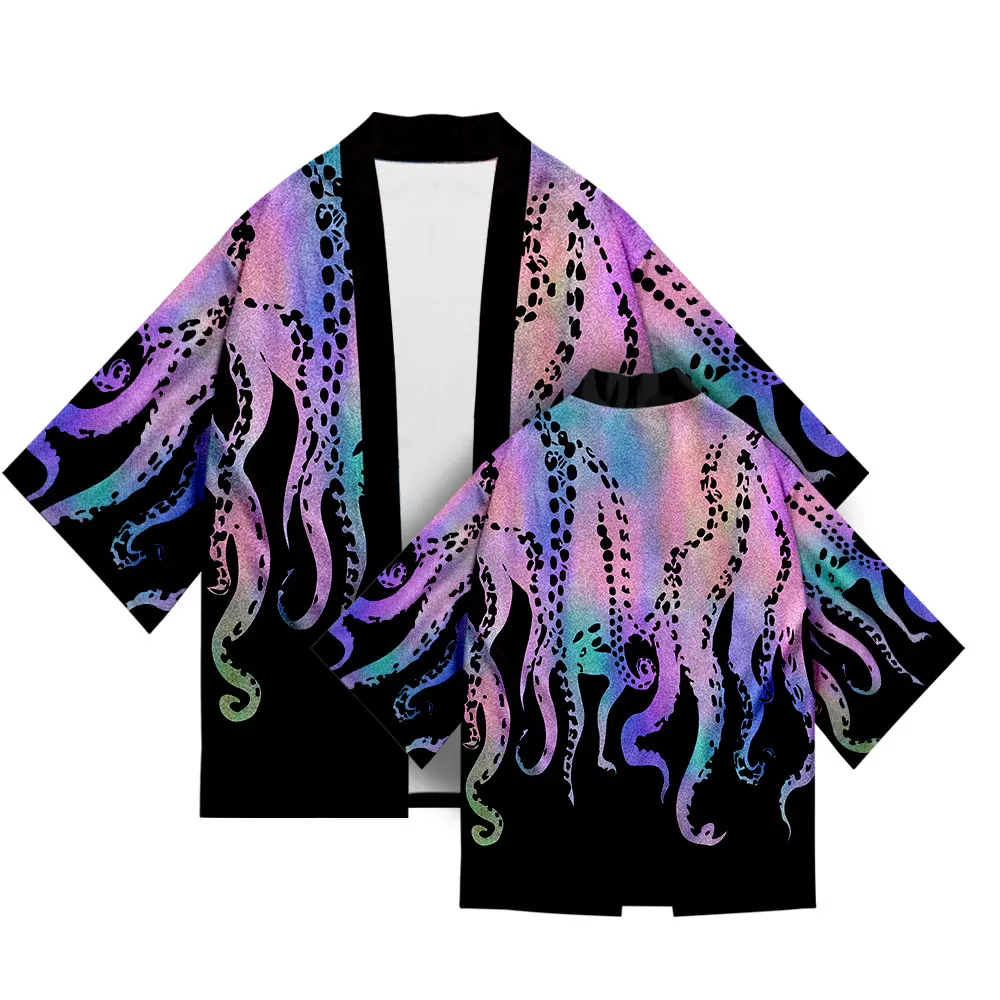 Plus Size Octopus Print 2022 Summer Chic Loose Japanese Streetwear Cardigan Women Men Harajuku Kimono Cosplay Top Shirts Yukata