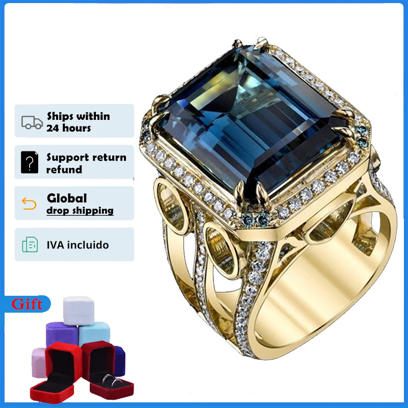 HOYON 14K Gold color Natural Sapphire Style Ring for Men Jewelry Fine Anillos De Wedding Bizuteria Blue Gemstone Ring For Women