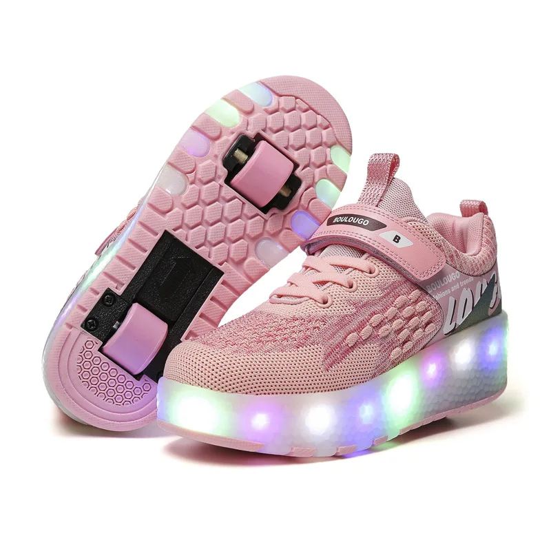 

Kids Roller Skates Shoes Led Light Flashing Light 2 Wheels Skating Sneaker Flying Shoe Recharge Multi Light Breatheable Boy Girl