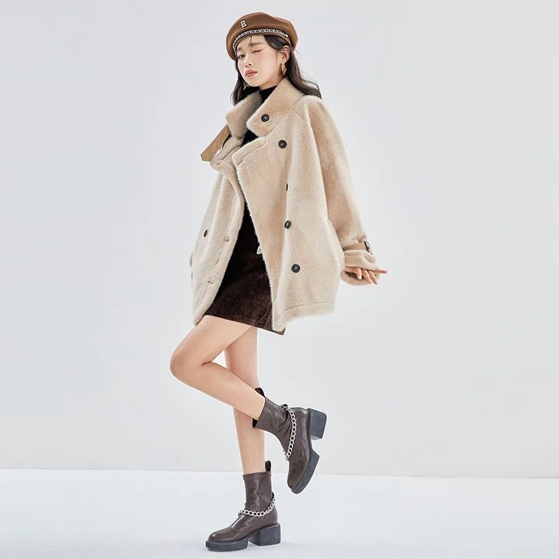 Autumn Winter Women Warm Faux Fur Coats Loose Pockets Office Lady Fashion Long Sleeve Thick Jacket Outerwear Casual Female