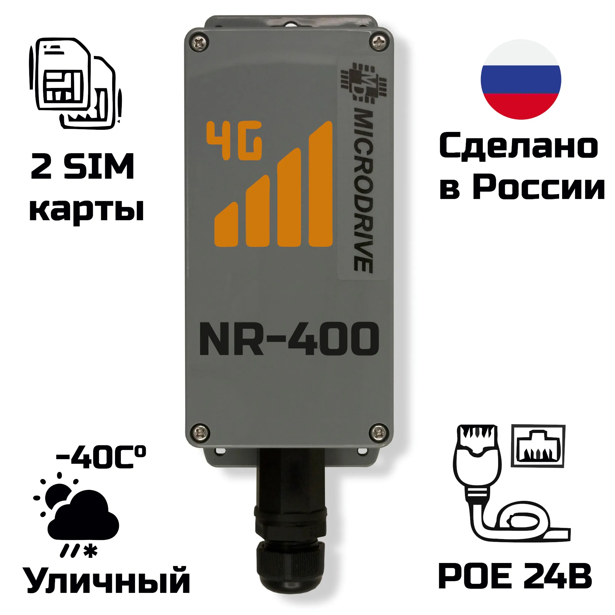 4G роутер с SIM картой уличный WiFi модем внешняя антенна LTE +5dbi NR-400 Cat.4