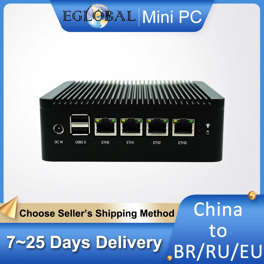 Eglobal Fanless Pfsense Mini PC N4000 Two Cores  4  Intel i225V  LANs HDMI Computer Components as Mini Router VPN