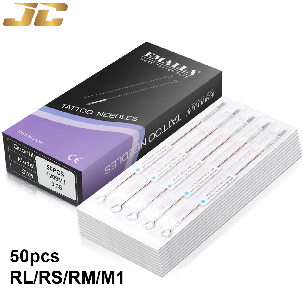 

50шт татуировки иглы 0,35 см RL/RM/RS/M1 одноразовые стерилизованные иглы из нержавеющей стали для тату-машины