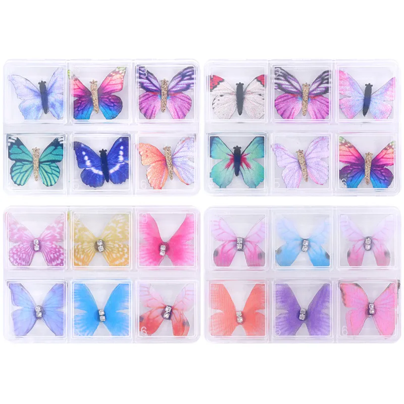 

6Pcs/Box 3D Butterfly Colorful Nail Decoration Tulle Butterfly with Magnet Stereoscopic Manicure Craft DIY Ornaments