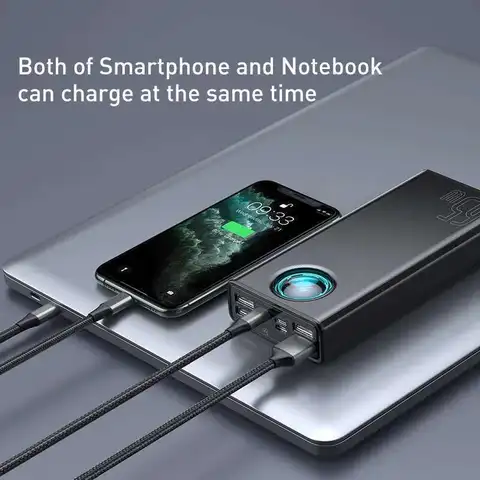 Power Bank Baseus 65W 30000mAh PD Быстрая Зарядка FCP SCP Портативное Внешнее Зарядное Устройство Для Смартфонов Ноутбуков