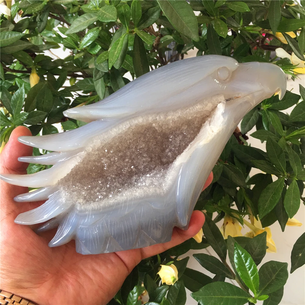 

Natural Blue Agate Geode Quartz Crystal Eagle Head Home Aquarium Decoration Gem Meditation Spiritual Witchcraft Wicca Supplies