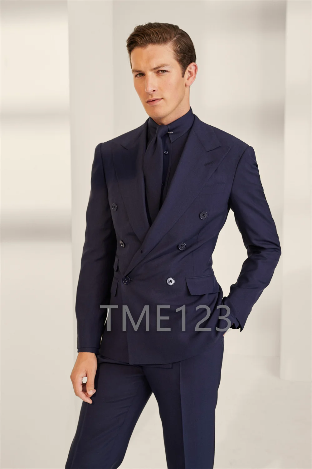 Tailor Made Black Double Breasted Mens Suits Custom Wedding Tuxedos Groom Wear Party Prom Best Men Blazer Suit (Jacket+Pants)