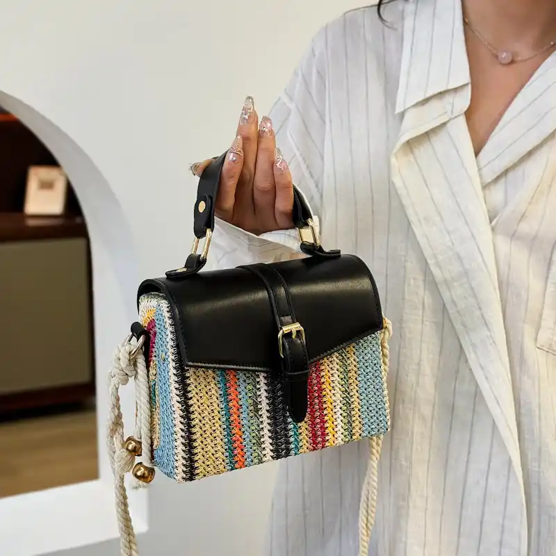 Женская соломенная сумка через плечо с регулируемым ремешком вязаная крючком