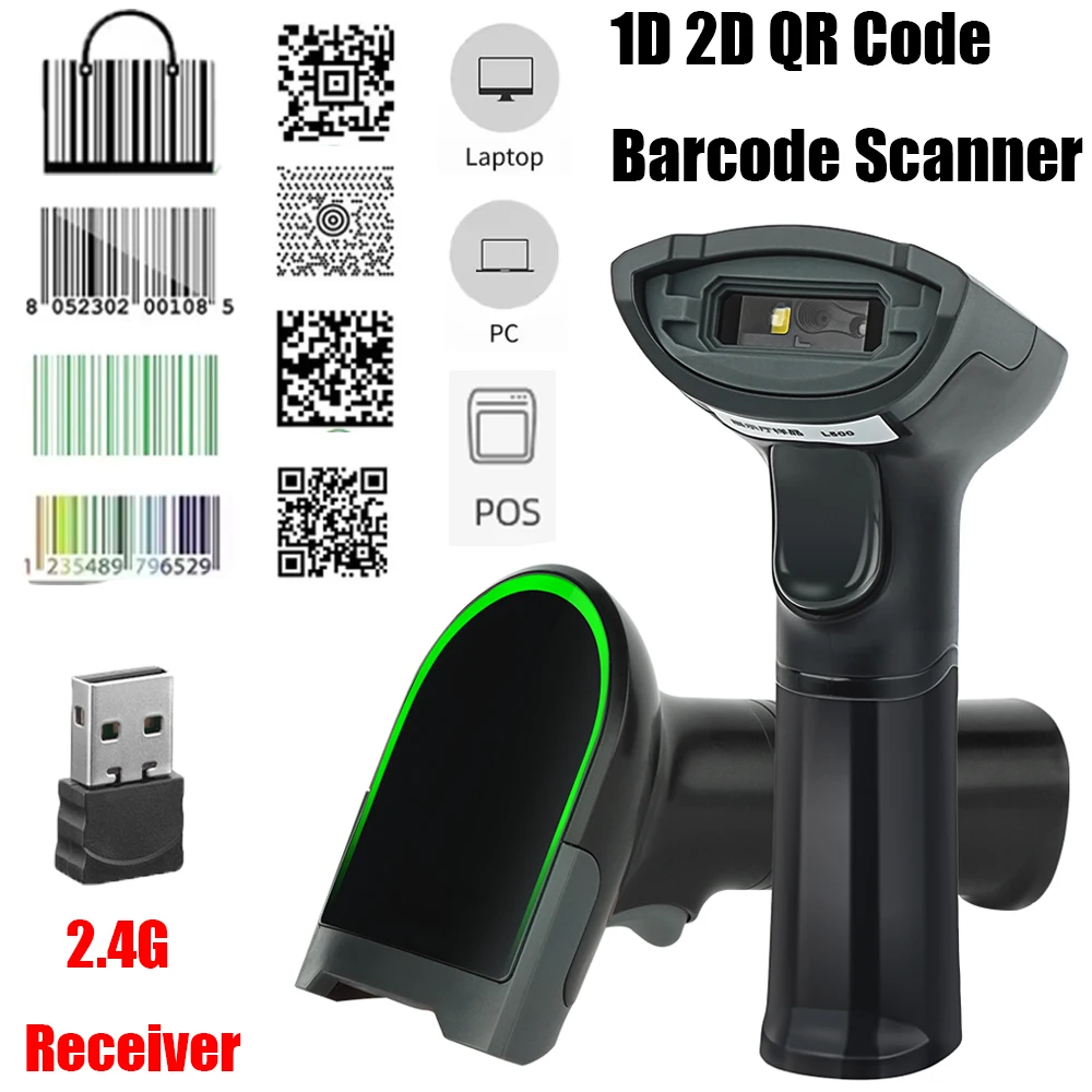Фото Беспроводной Bluetooth-сканер штрих-кодов Leshine 1D 2D QR-кодов с USB Type-C для супермаркетов, совместимый с iOS, Android и Windows. №1