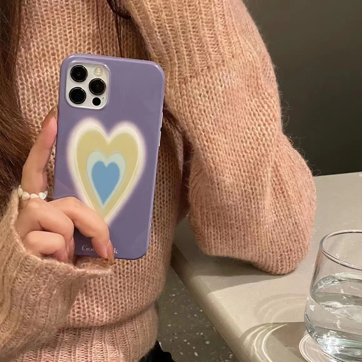

Purple Love Heart Soft Imd Phone Cover For iPhone 11 12 13 14 Pro Max 14Plus 12Pro 13Pro Girl Ins Cute Case