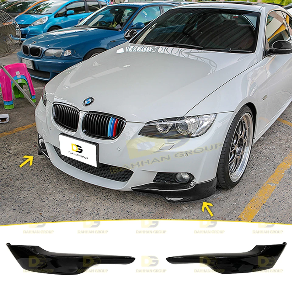 B.M.W 3 Series E92 E93 LCI 2007 - 2013 Front Bumper Corner Flaps Extension Left and Right Piano Gloss Black Plastic