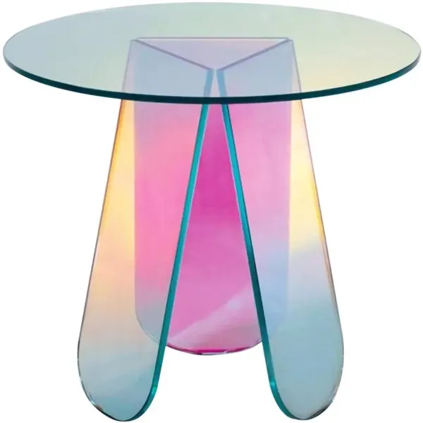 

Acrylic Rainbow Color Coffee Table, Iridescent Glass End Table Round Side Table Modern Accent TV Table for Living Bed Room Decor