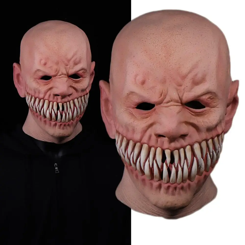 

Horror Stalker Clown Mask Cosplay Creepy Big Mouth Teeth Chompers Latex Masks Halloween Party Scary Costume Props