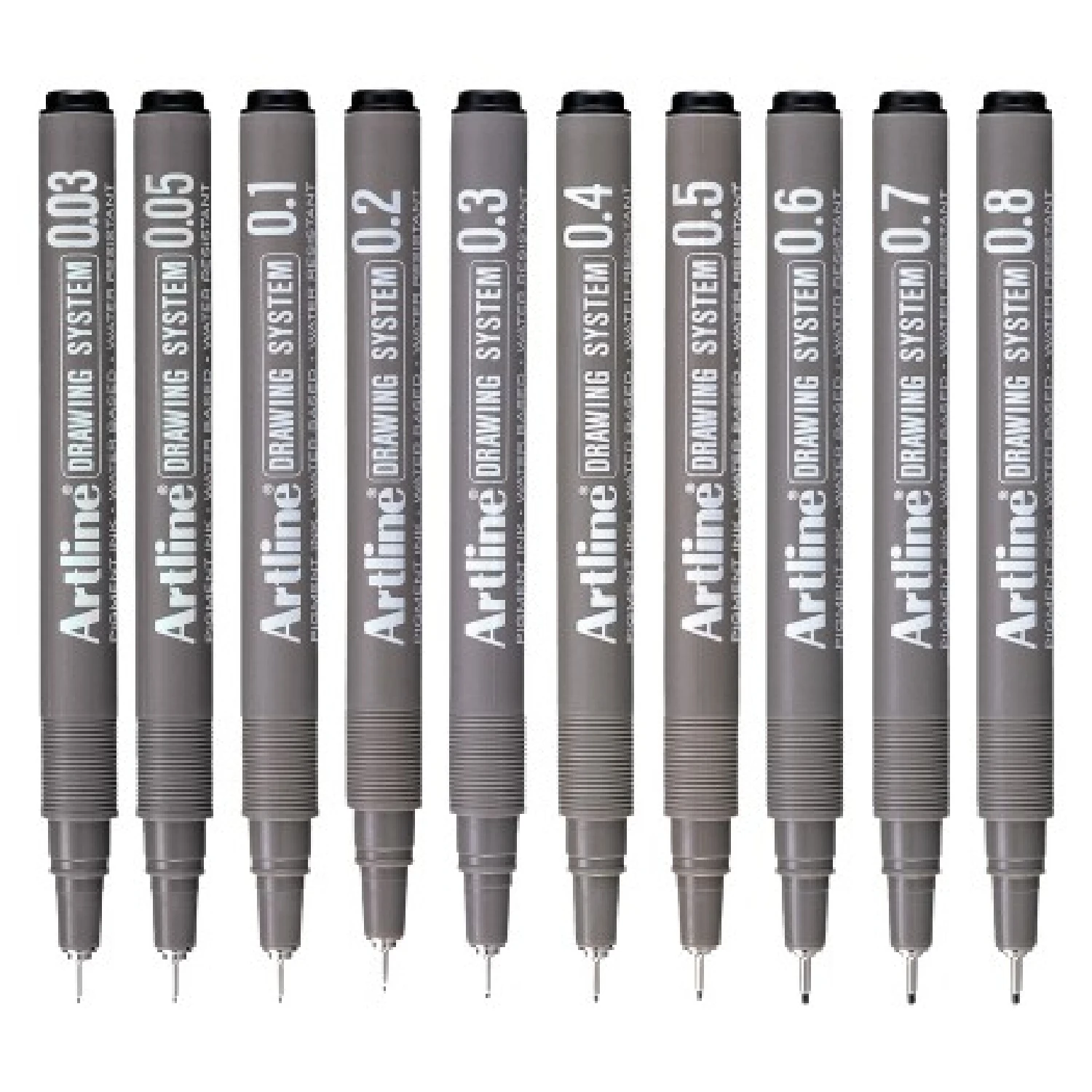 Artline Drawing System Technical Pens-Set of 10-10 Different Degrees of Hardness-Black-Pegment Ink, Water Based-Water Resistant