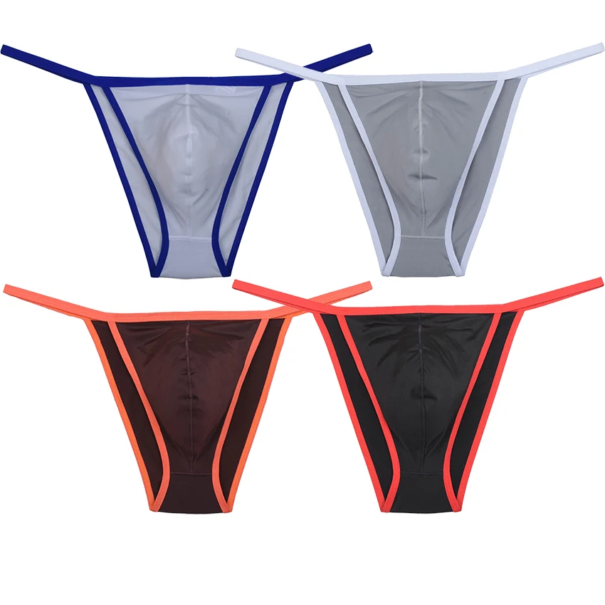

Men's Ice Silk Tangas Comfort Style Bulge Supportive Pouch Design Bikini Briefs Luxurious Guy Jockstrap Slip