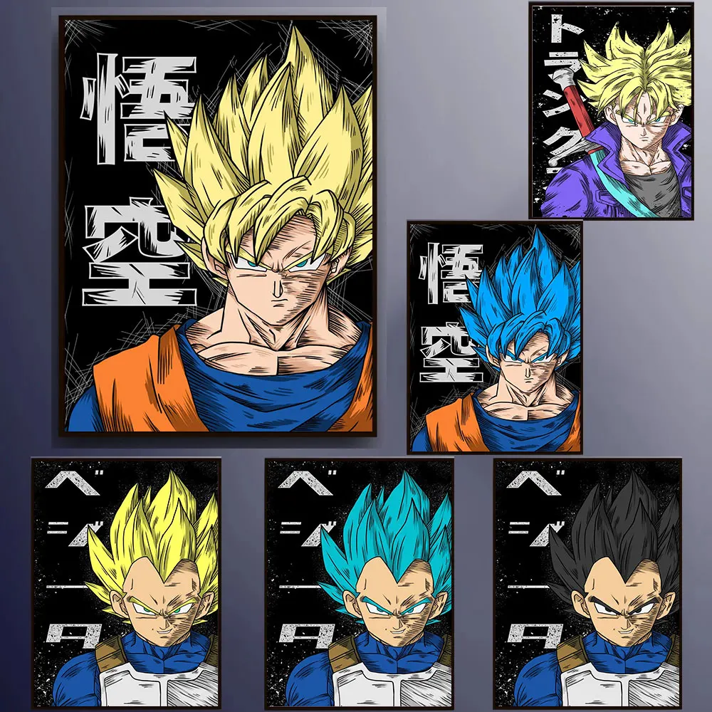 

Dragon Ball Japanese Classic Anime Canvas Painting Vegeta Goku Portrait Poster and Print Picture Wall Art Living Room Home Decor