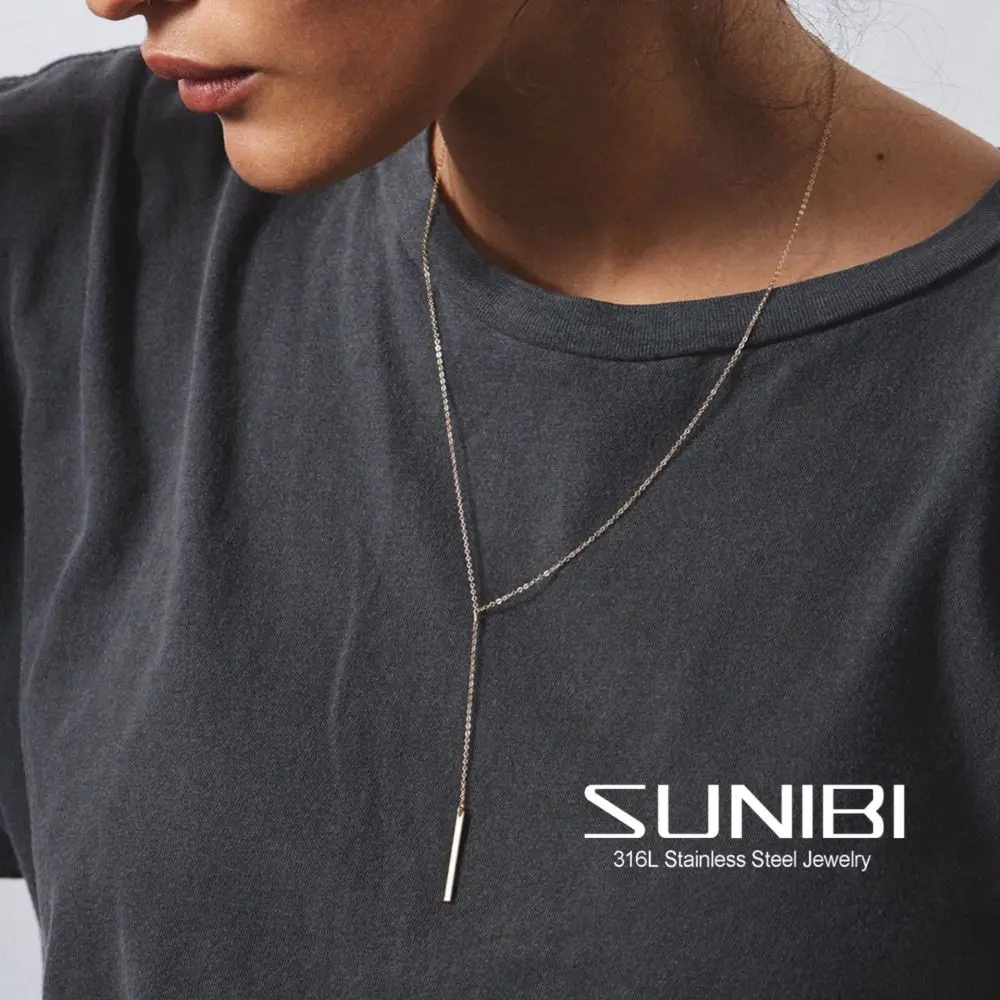 

Вертикальная подвеска SUNIBI, ожерелья из нержавеющей стали, простая длинная лариатная цепочка, минималистичное подвесное ожерелье для женщи...