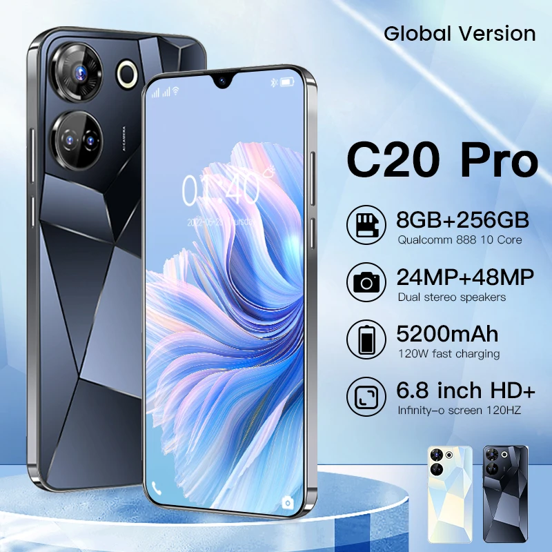 

C20 Pro 5G Smartphone 5200mAh Battery 8GB+256GB 6.8" HD Octa-Core Mobile Phone Cheap Cell phone Android Phone Free Shipping