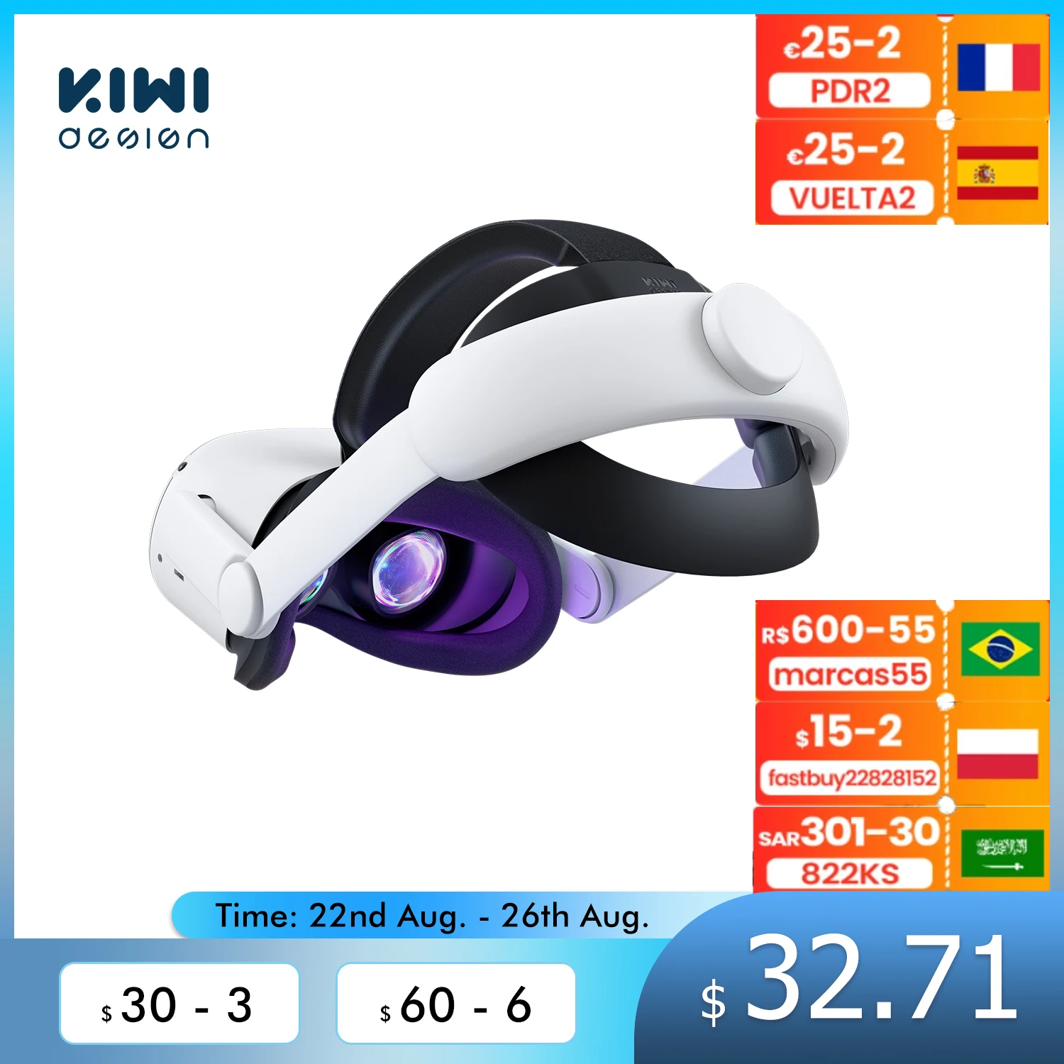 KIWI design For Oculus Quest 2 Elite Strap Adjustable Head Strap Increase Supporting Improve Comfort-Virtual For VR Accessories