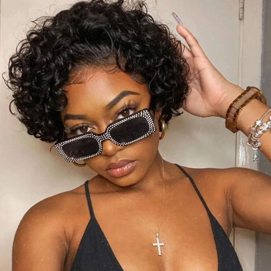 Короткий парик Фея бразильские прозрачные кружевные человеческие волосы парики