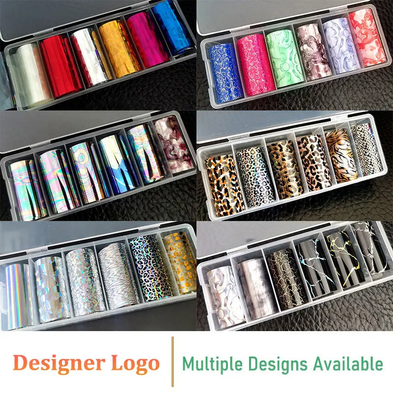 

Luxury Logo Nail Foils Stickers Designer Brand Mesh Net Animal Flower Holographic 6 Pcs Manicure Art Transfer Decoration Decals