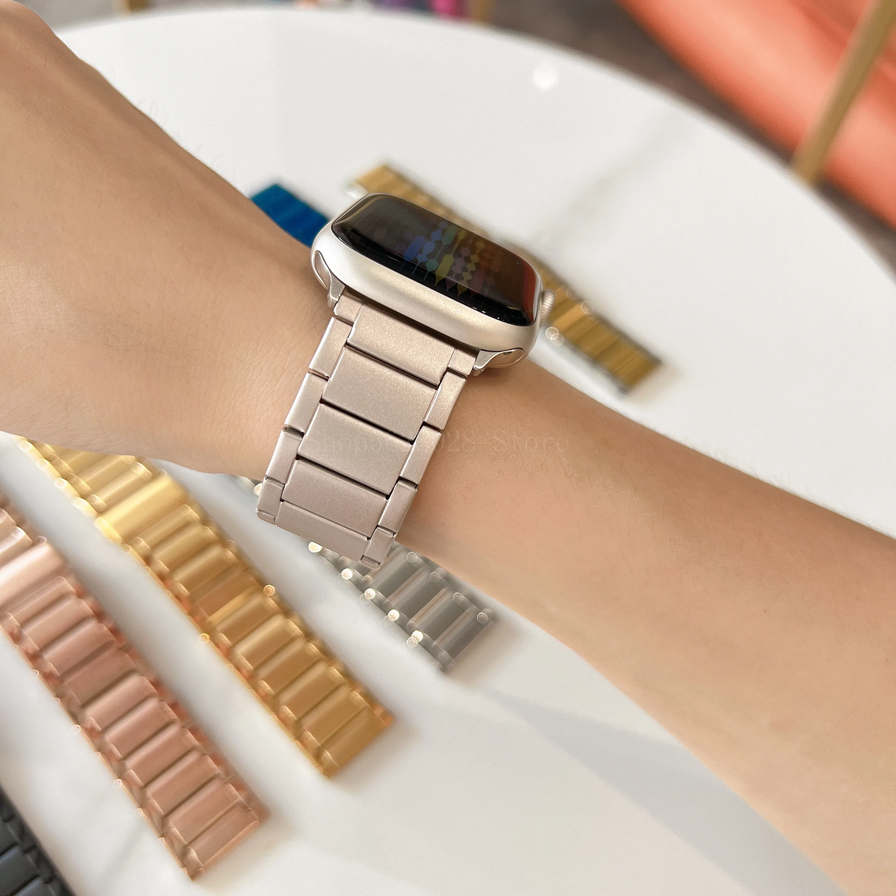 Strap For Apple watch Band 7 45mm 40mm 38mm 42mm 41 44 mm Accessorie starlight Metal bracelet for iWatch serie 7 4 5 6 se 3