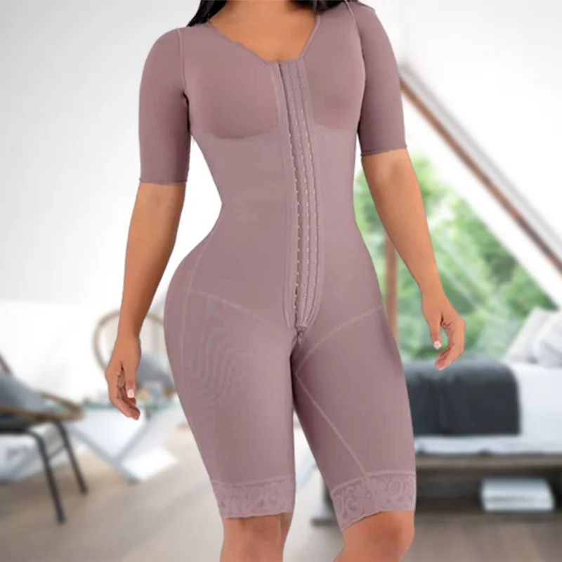 Fajas Postpartum One Piece Compression Girdle Brooch Sleeves Tummy Control Corset Abdomen Butt Lifter Panties Cincher Girdle