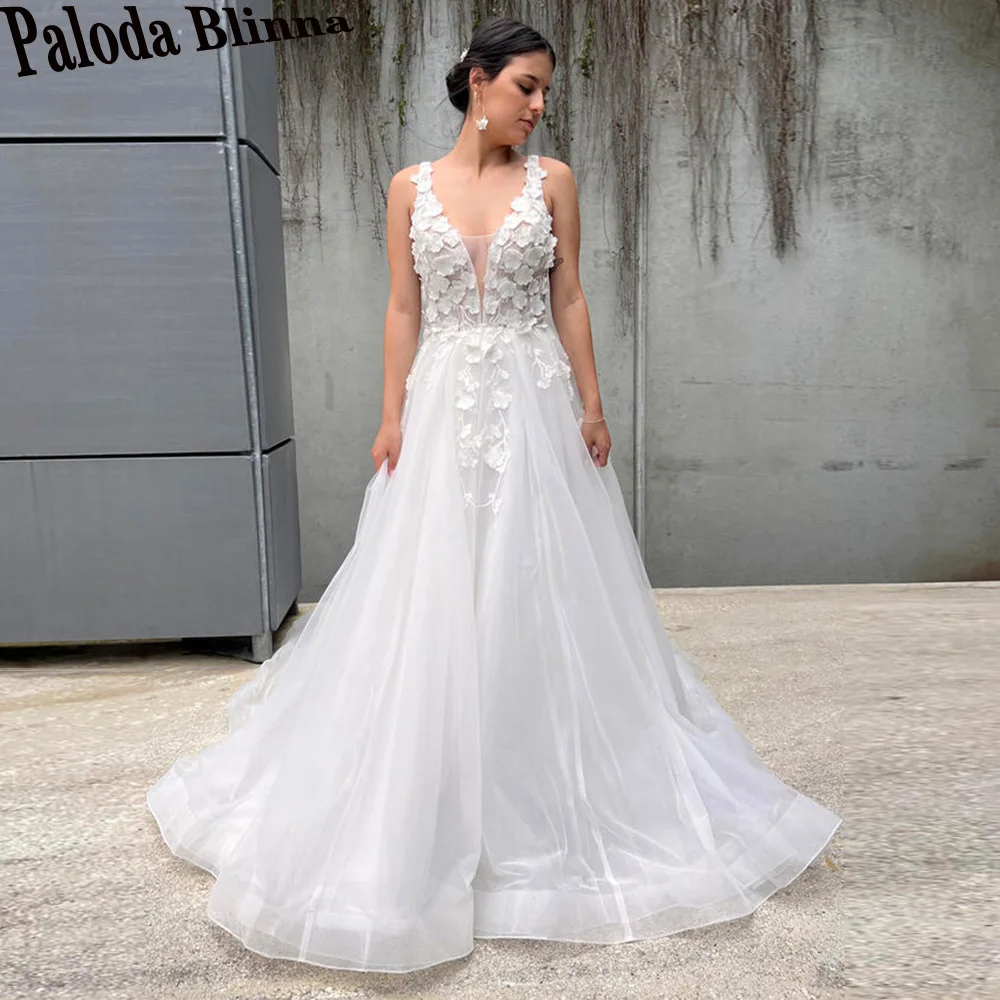 

Paloda Pastrol Backless Tank Wedding Dresses For Bride Tulle Pleat Sleeveless V-Neck Court Train Vestidos De Novia Brautmode