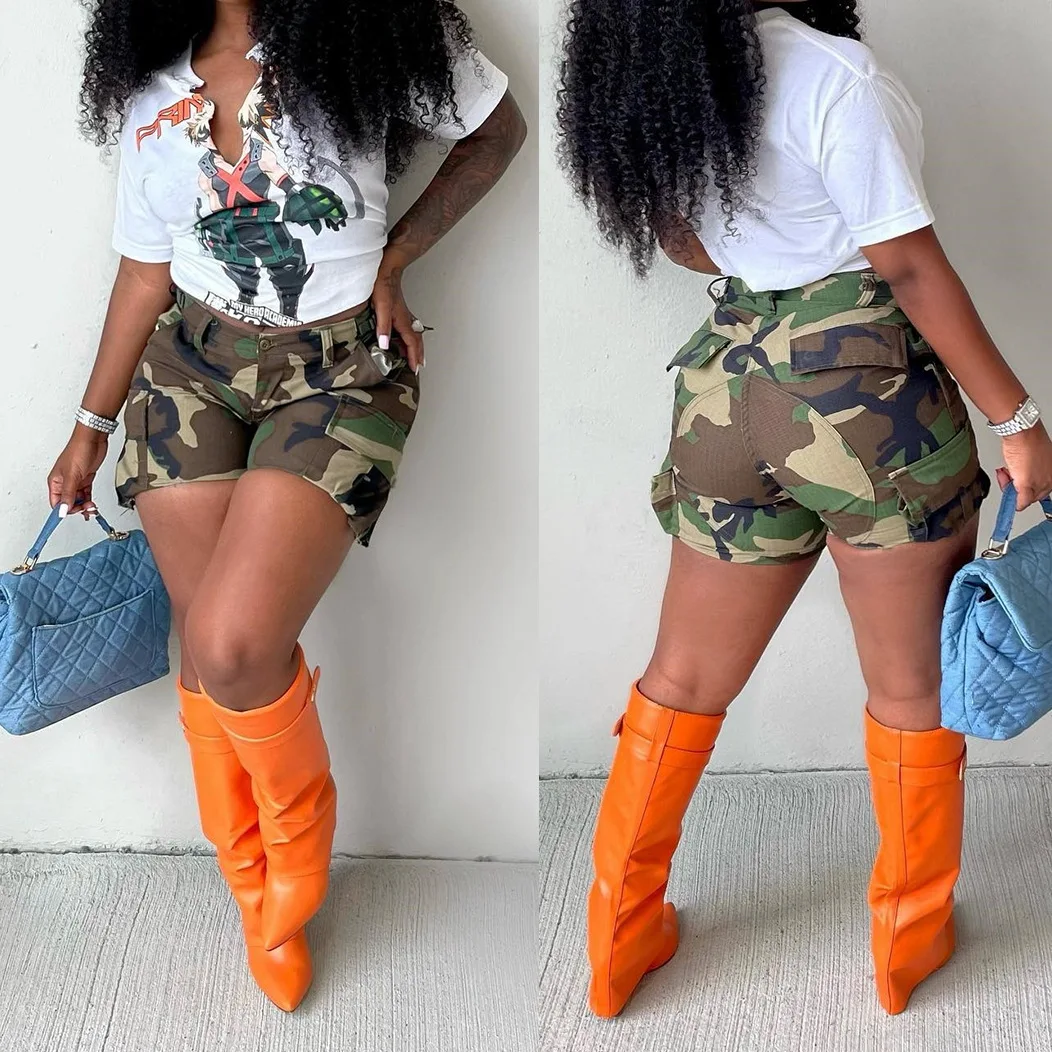 Women Cargo Shorts Boyfriend Style Camouflage Camo Hot Selling Casual Streetwear Pants Ladies