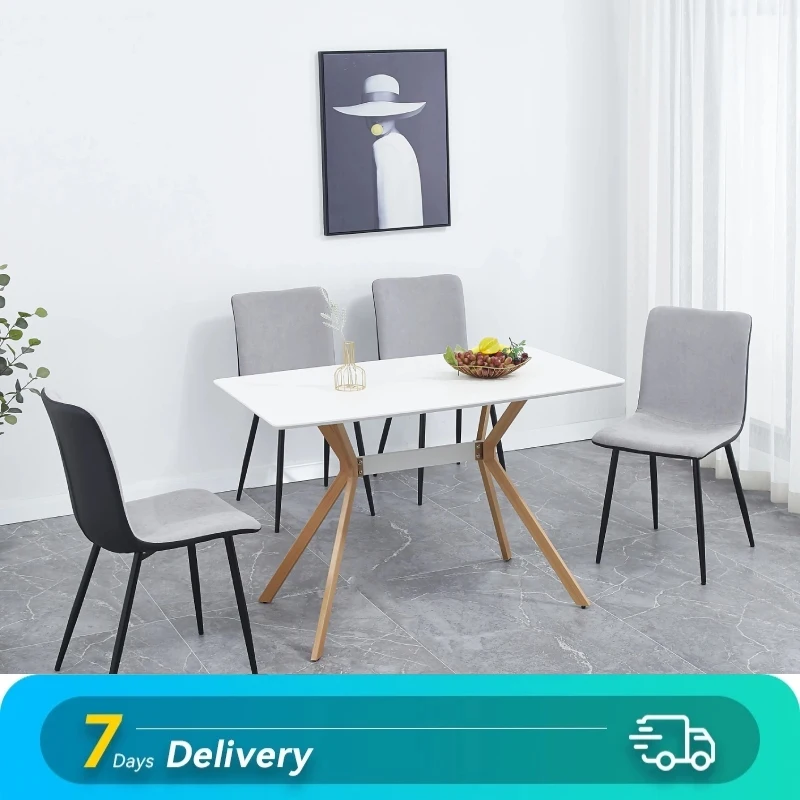 

5pcs Dining Table Chair Set for 4 People Include 1 Modern Minimalist Style Dining Table + 4 Fabric Cushion Seat Chairs[US-W]