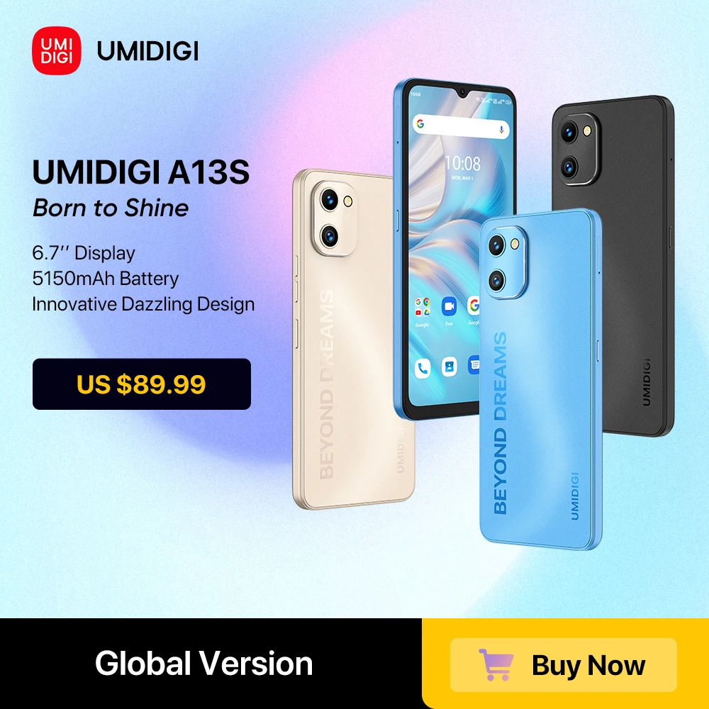 umidigi a13s android smartphone 6 7 hd display global version 4gb 32gb 5150mah battery 16mp rear camera phone in stock free global shipping