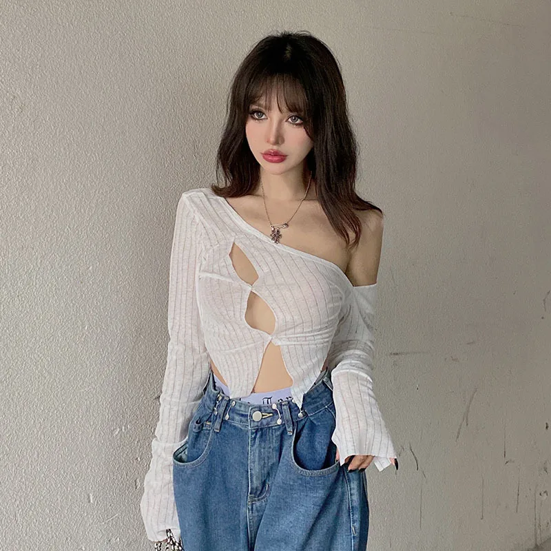 

Футболка женская с открытыми плечами, модный пикантный белый топ с коротким рукавом, Повседневная Уличная одежда, черный цвет, на лето