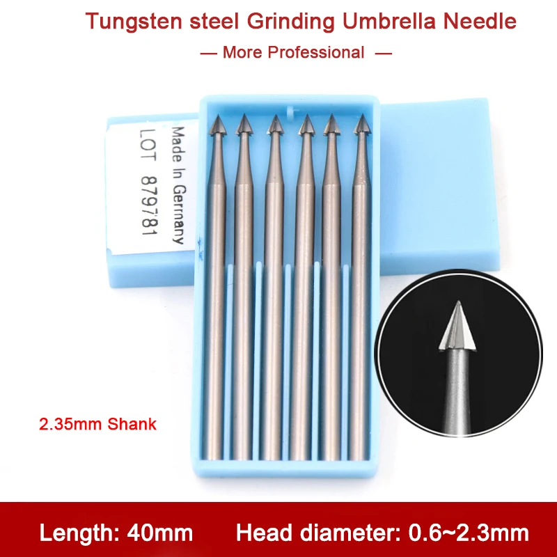 

1Pc 2.35mmShank 0.6~2.3mm Tungsten steel Grinding Umbrella Needle For Woodwork Ivory Carving Amber Jade Agate Rotary Drill Tool