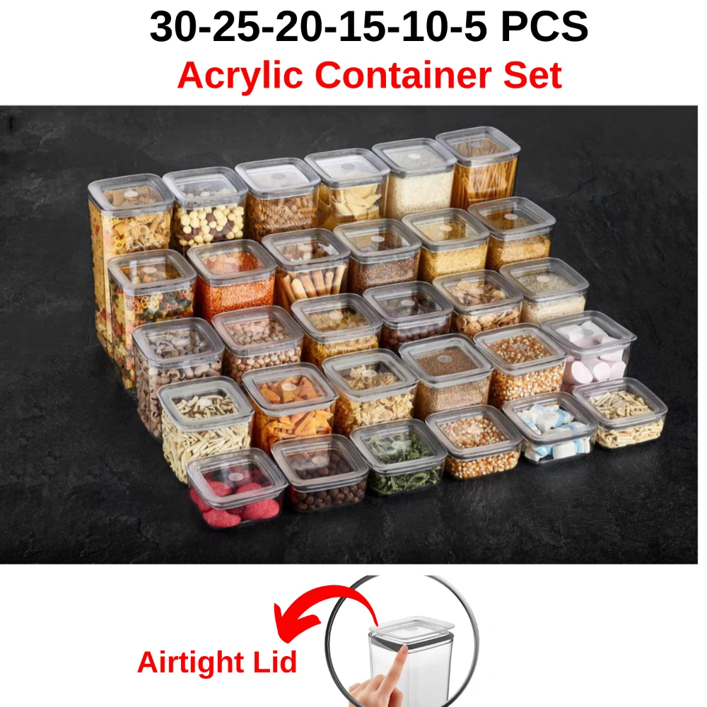 

SUDE Transparent Storage Container Set Food Box Jar Kitchen Organizer Modern Acrylic Silicone Vacuum Lid Airtight