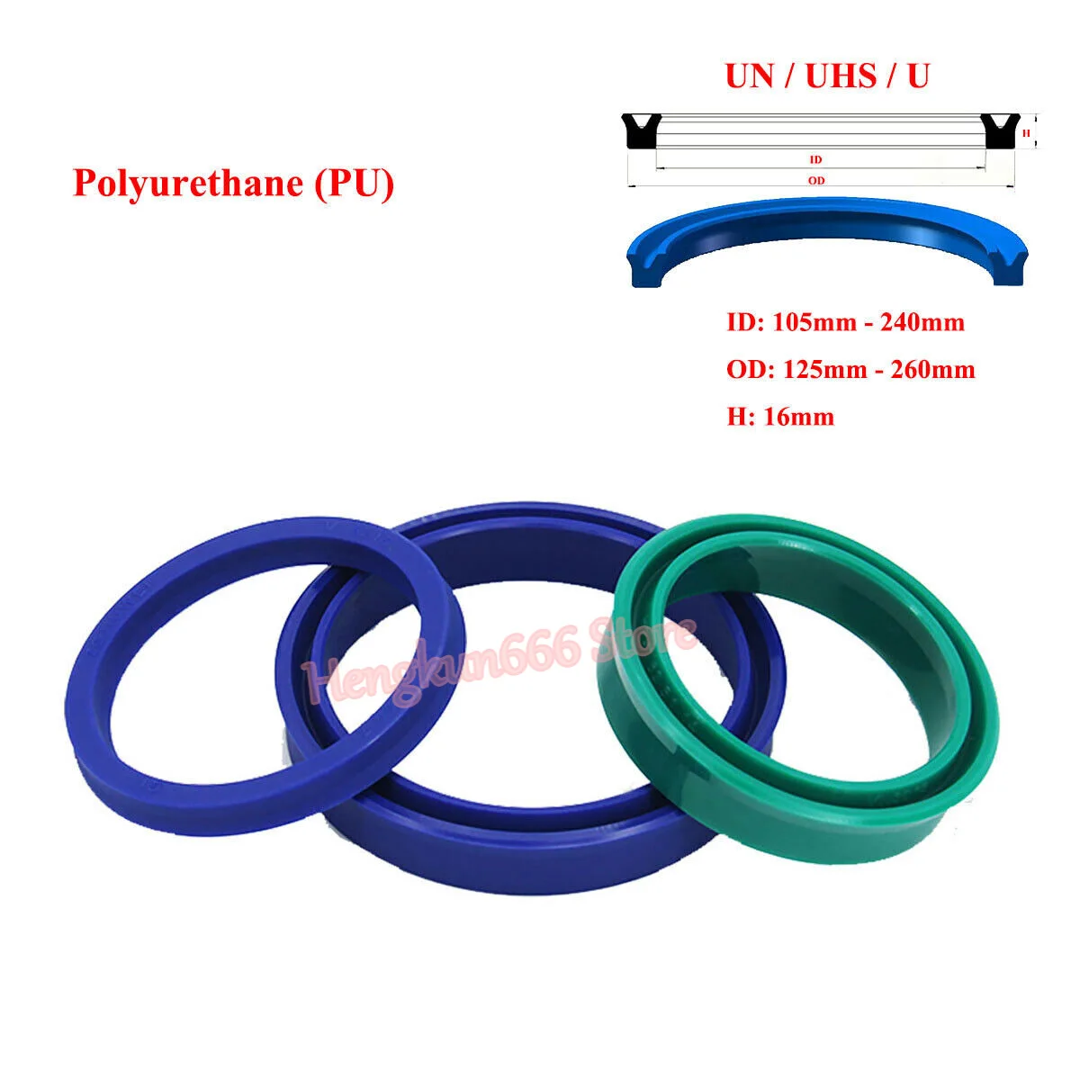 

UN/UHS/U/Y Type Polyurethane PU Oil Seal Rings ID 105-240mm, Thickness 16mm Cylinder Hydraulic Rod Shaft Piston Sealing