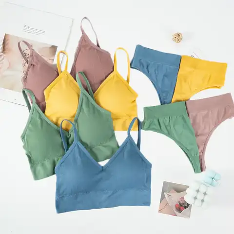 Women Bra Panties Set Push Up Sports Bra Set Sexy G-String Seamless Padded Bras and Panties Soft Comfort Underwear Women Set