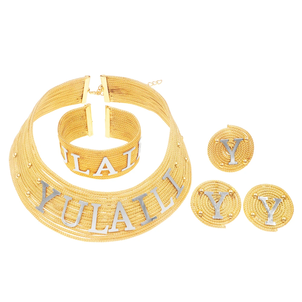 Custom Jewelry Customized Name Brazilian Gold Plated Jewellery Set Exclusive Necklace Earrings Ring Bracelet Yulaili