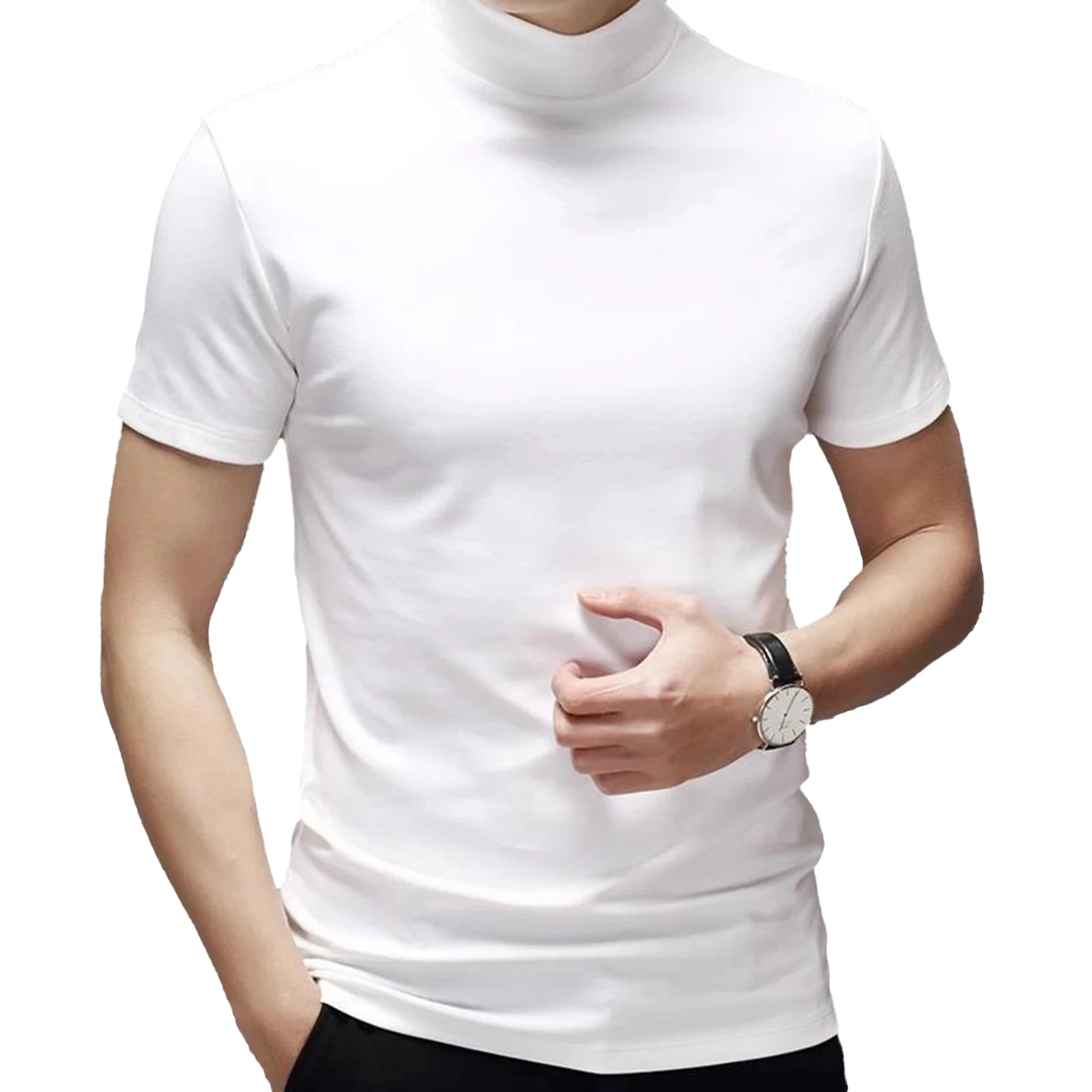 

Camiseta de manga corta con cuello falso para hombre, ropa interior ajustada informal de Color sólido, a la moda