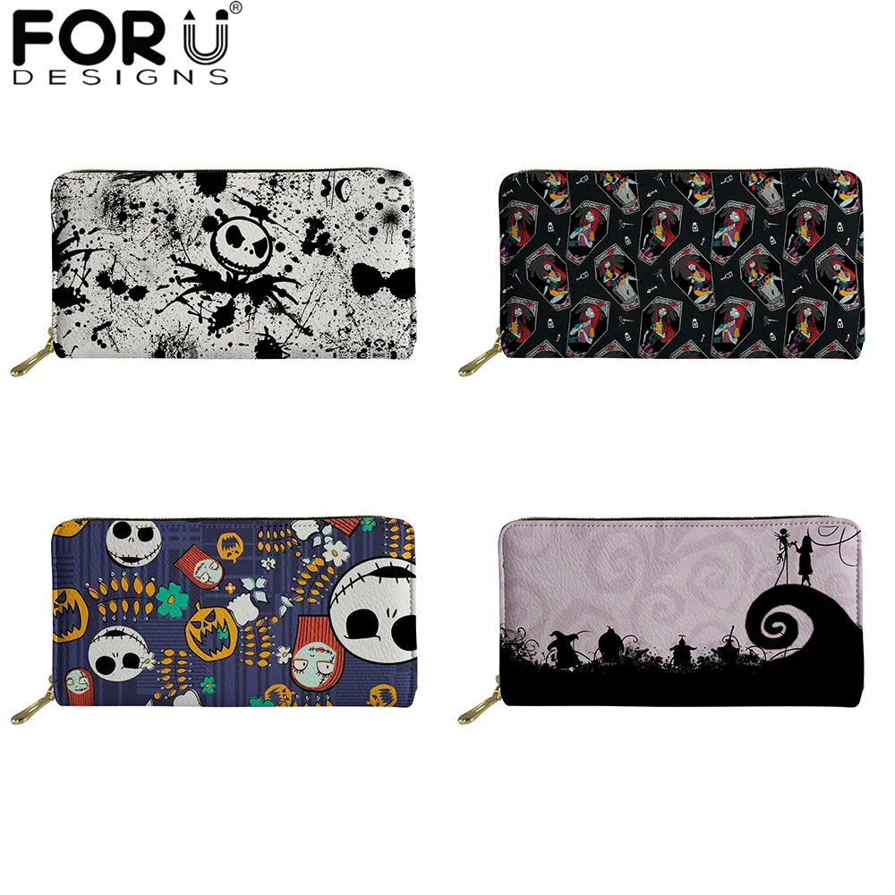 

FORUDESIGNS Nightmare-Before-Christmas Long Wallets for Women Girls Cartoon Zipper Coin Purse Casual Phone Bag Party PU Clutch