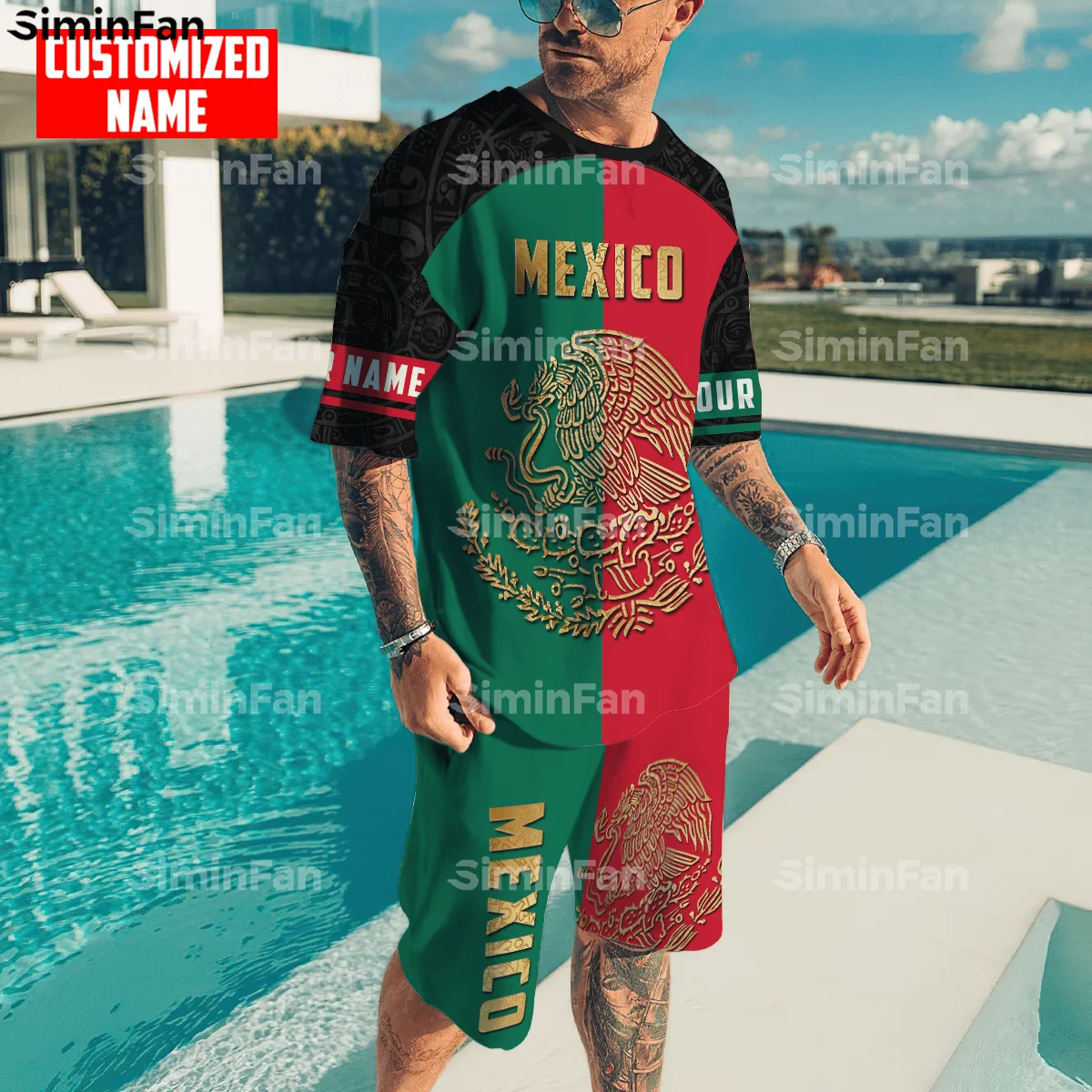 Custom Name Number Mexico Flag 3D Printed Men Tshirt Shorts Set Summer Tracksuit Two-Piece Sportswear Male Casual Tee Female Top