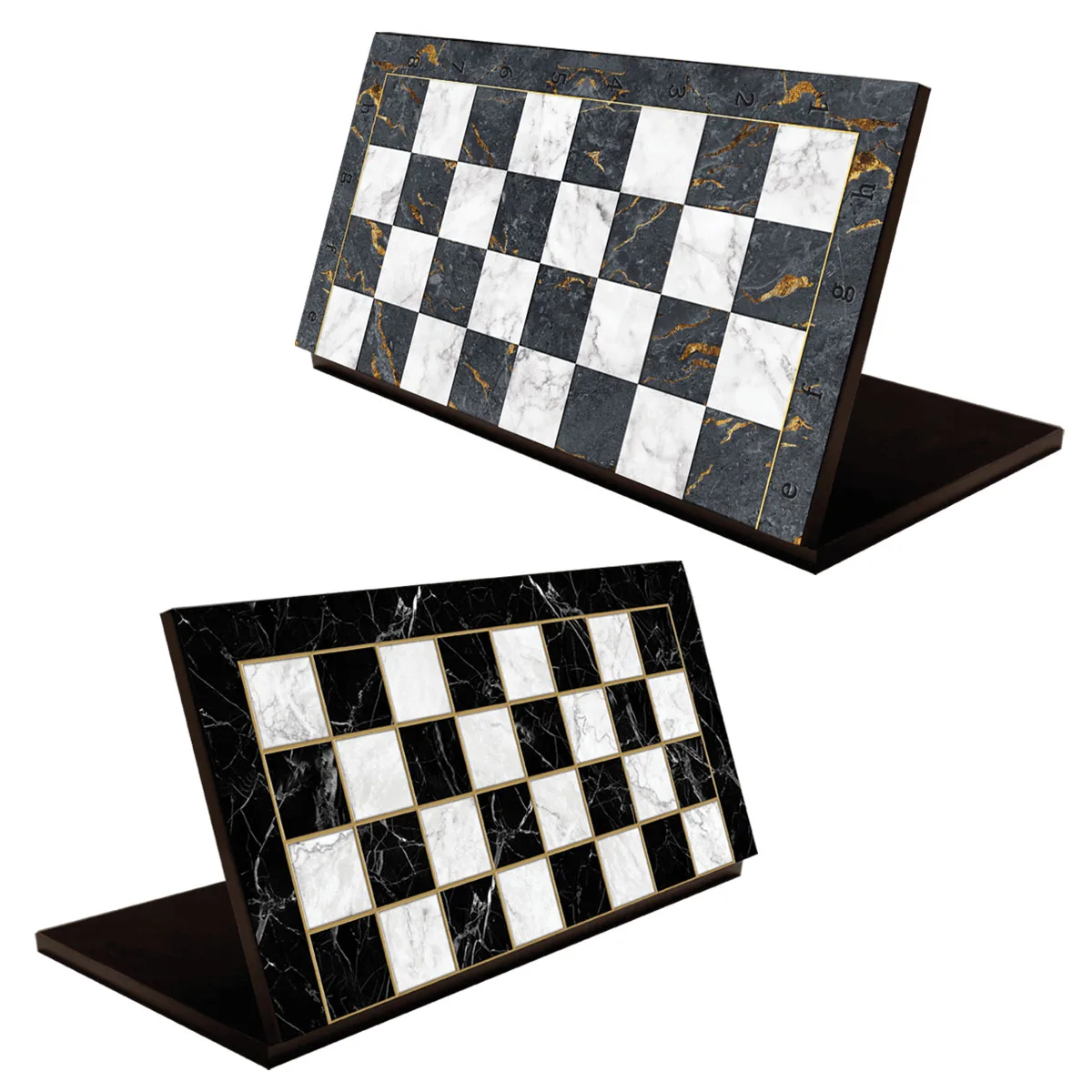 Luxury Folding Wooden Chessboard Gray Black Marble Board Game- For Adults And Children Gift