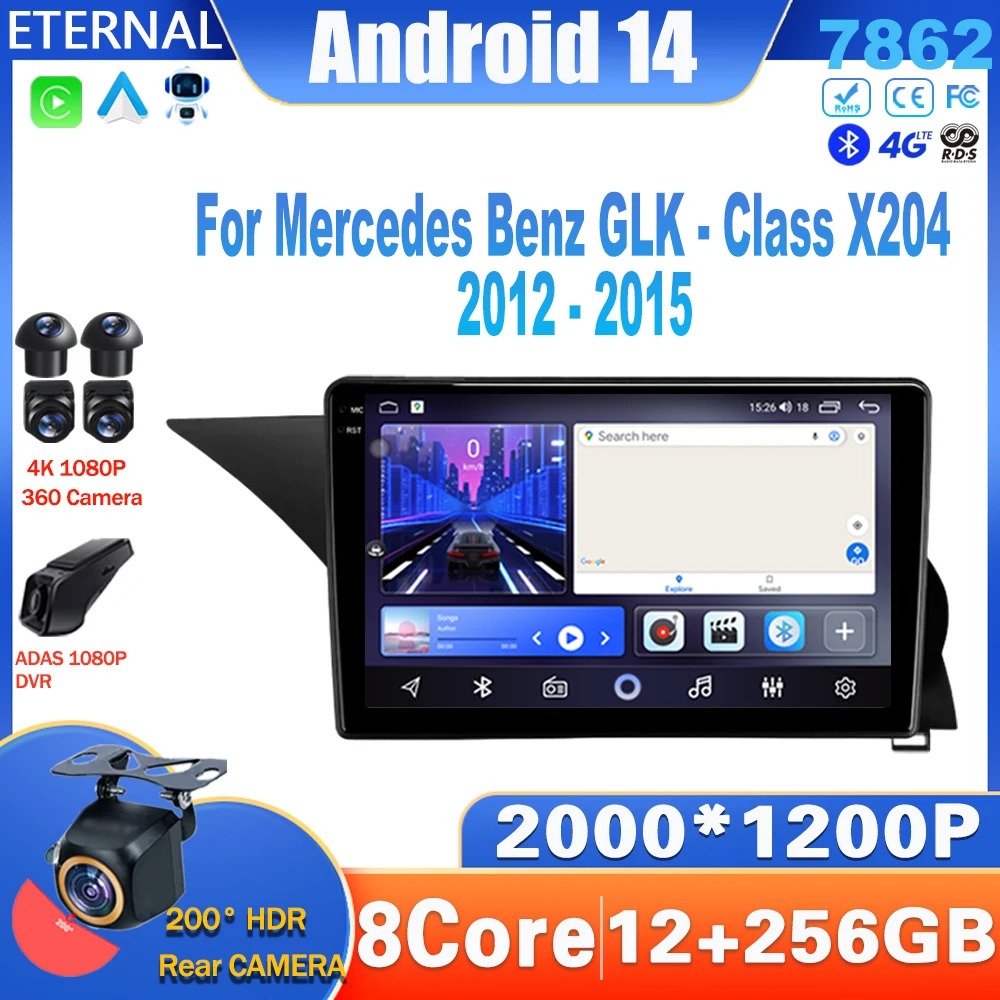 Android 14 Car Radio For Mercedes Benz GLK - Class X204 2012 2015 Multimedia Video Player Navigation Head Unit NO 2Din DVD 4G