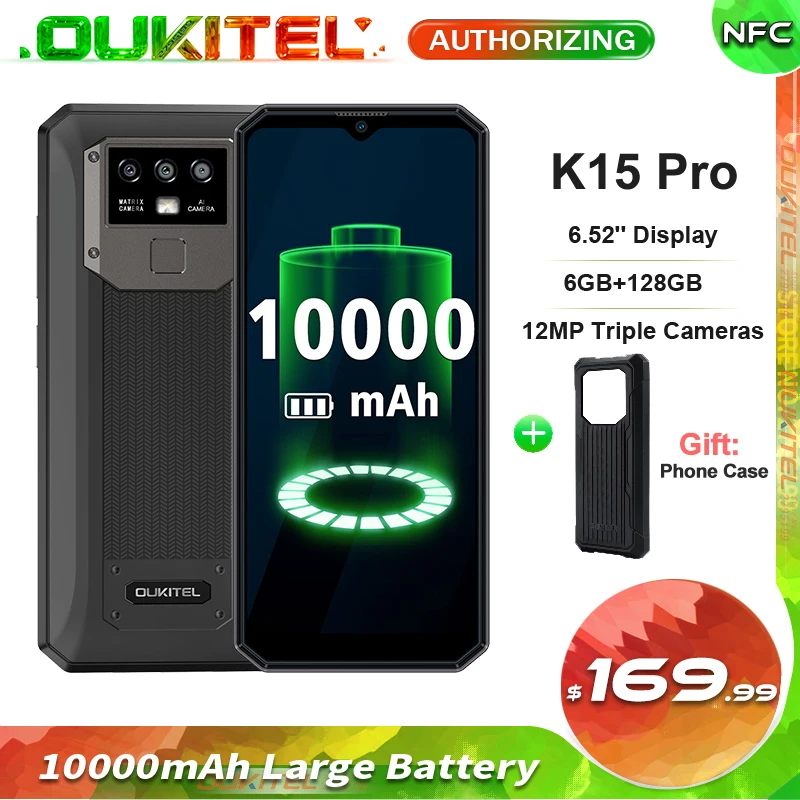 Смартфон OUKITEL K15 Pro 10000 мАч 6 ГБ + 128 52 дюйма Восьмиядерный тройная задняя камера 12 МП
