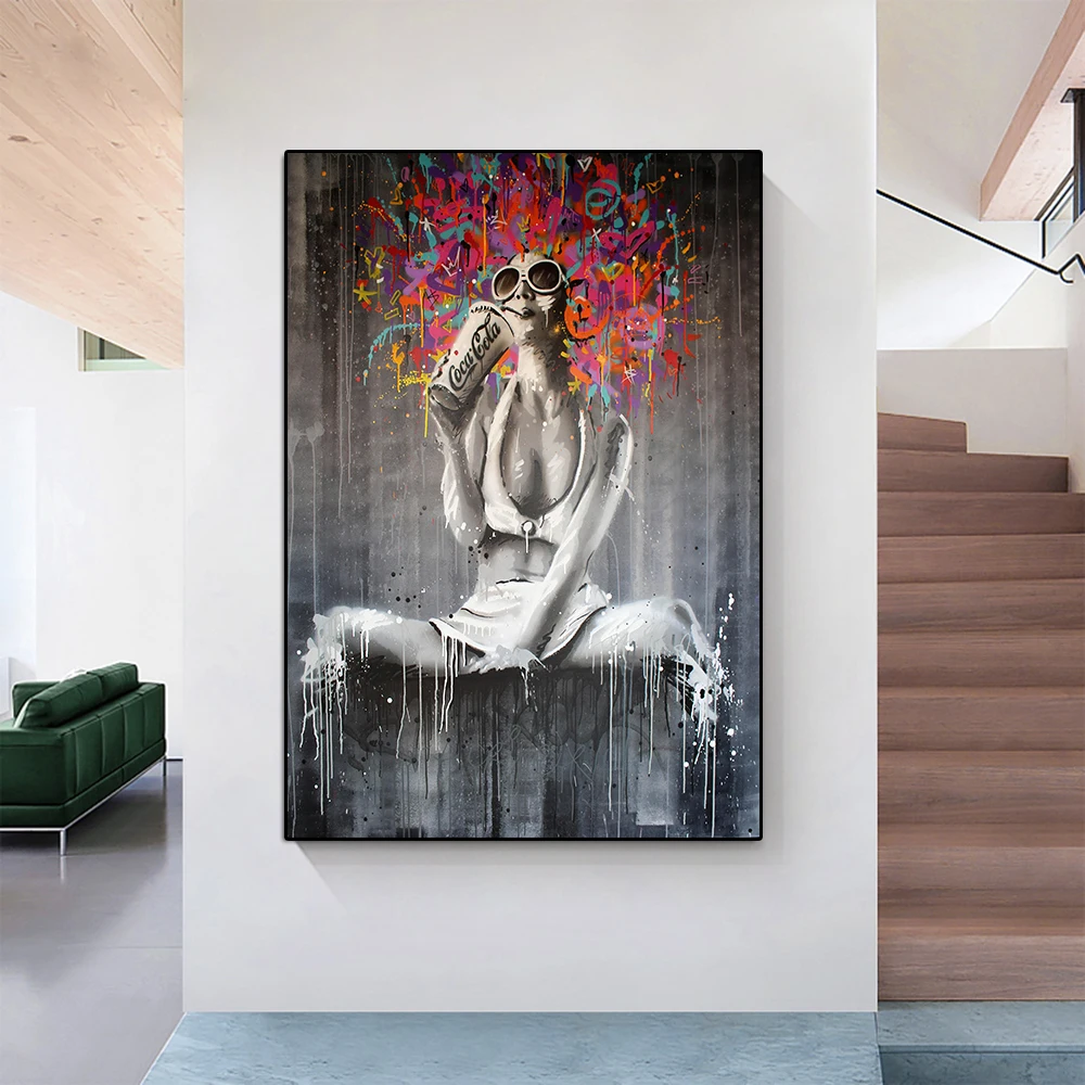 

Banksy Sexy Girl Graffiti Art Canvas Painting Abstract Women Street Art Poster And Print Wall Art Living Room Home Decoration