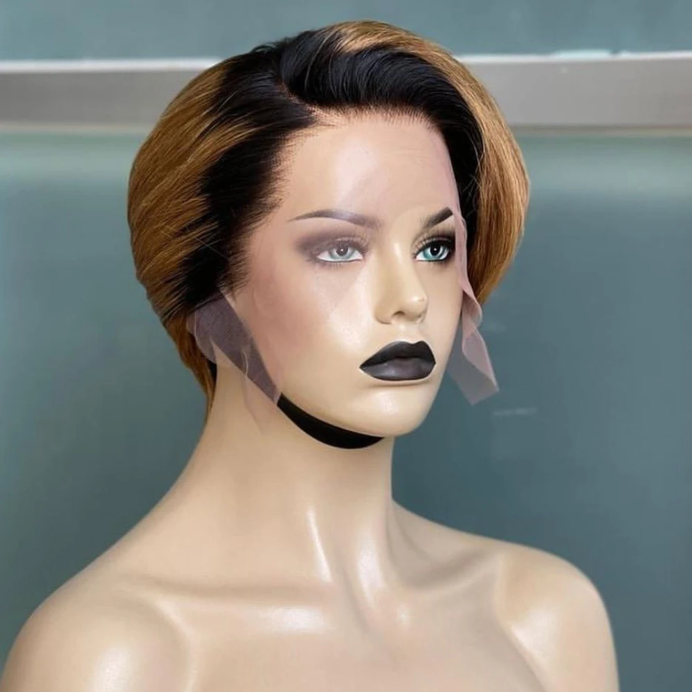 

1B30 Short Human Hair Wigs 1B27 Ginger Burgundy Black Pixie Cut Wig Side Part Shortcut Humain Hair With Lace Cheap Wig On Sale