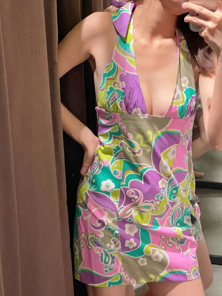 

Zach AiIsa summer new women's clothing sweet temperament sexy backless retro print slim bag hip vacation style short dress