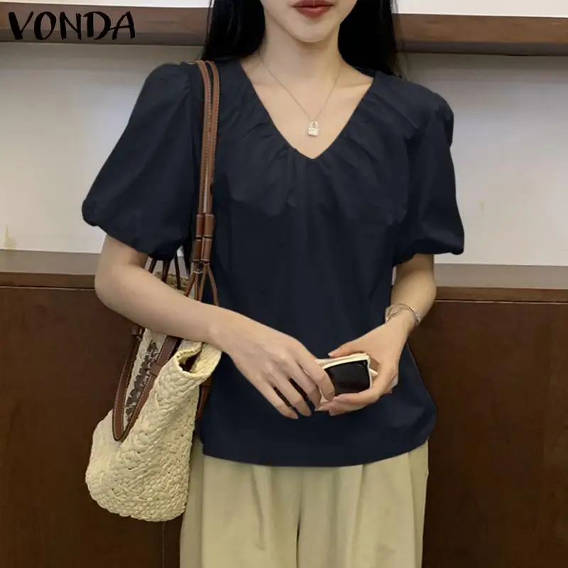 VONDA женские летние блузки с V-образным вырезом и коротким рукавом |